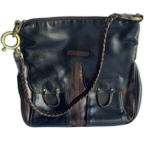 Joanel Faux Leather Shoulder Bag Black Brown Boho Braided Casual Purse VGUC